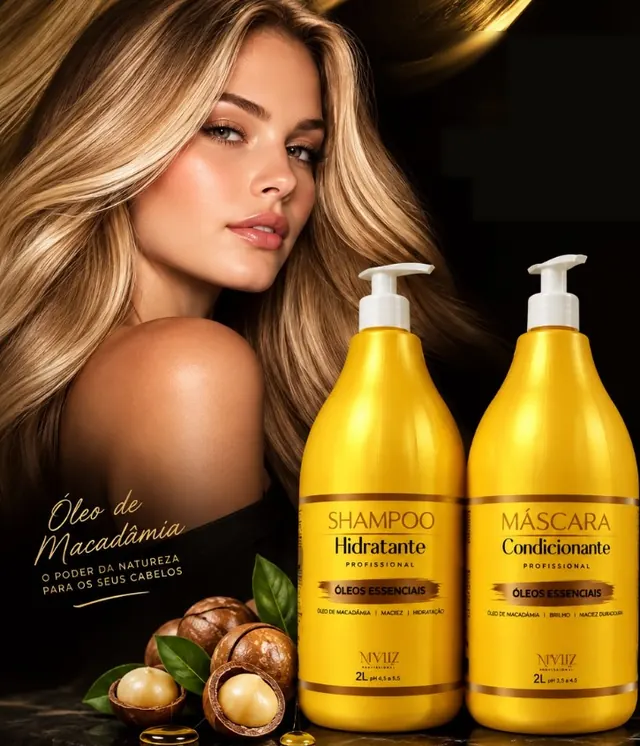 Linha Profissional MY LIZ Hidratação com Óleo de Macadâmia — Shampoo Hidratante 2L e Máscara Condicionante 2L